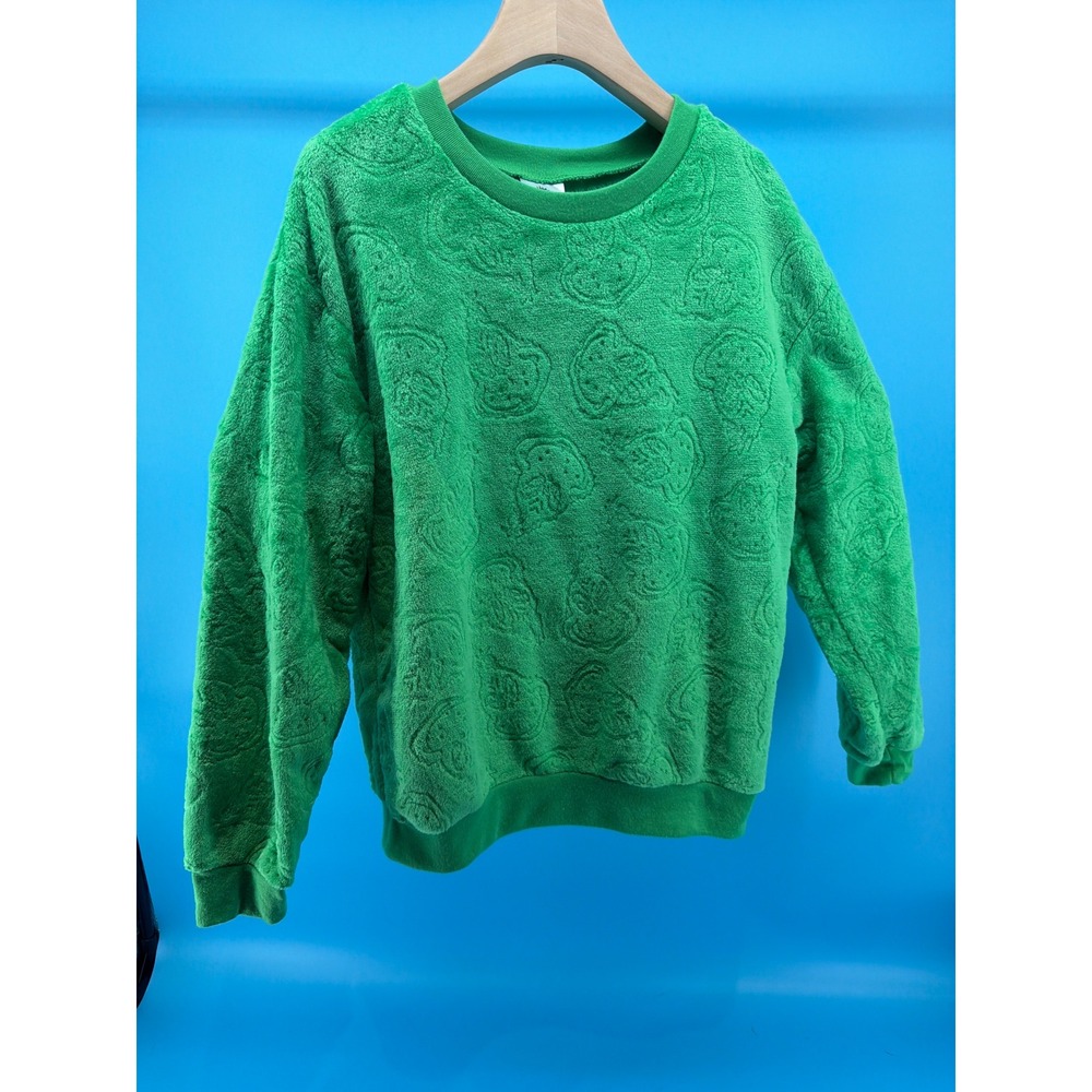 The Grinch Green Plush Fleece Embossed Sweatshirt Girls Size M 7-9 Holiday